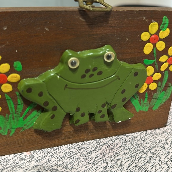 Wood Plaque‎ Hand Painted Frog Wall Art Home Decor MCM Vintage Unique - Picture 2 of 5